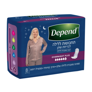 דיפנד ספיגה של 6 טיפות (10 יחידות) תחבושות דיפנד לנשים - Depend Overnight Plus
